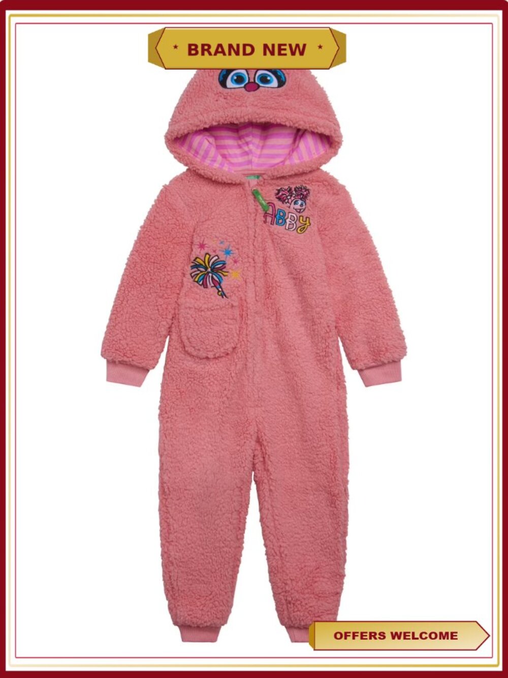 Sesame Street Abby Cadabby Cozy Sherpa Coverall Costume Zip Up Newborn to